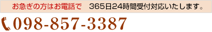 お電話でのお問い合わせ 電話番号：098-857-3387
